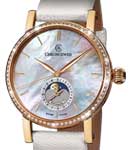 Sirius Moon Phase 40mm in Rose Gold with Diamond Bezel on White Leather Strap with MOP Dial