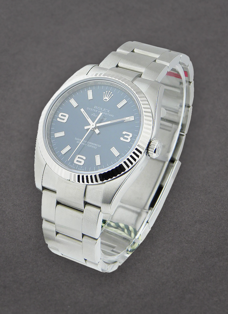 Pre-Owned Rolex Air-King 34mm in Steel with White Gold Fluted Bezel