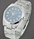 Air-King 34mm in Steel with White Gold Fluted Bezel on Oyster Bracelet with Blue Arabic Dial