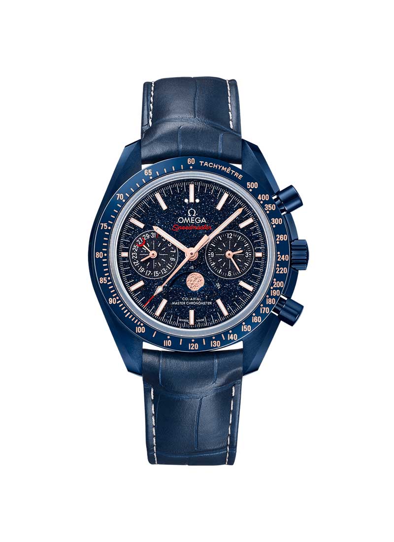 Omega Speedmaster Moonphase Chronograph in Steel with Blue Ceramic