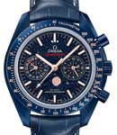 Speedmaster Moonphase Chronograph in Steel with Blue Ceramic On Blue Alligator Leather Strap with Blue Aventurine Dial