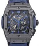 Spirit of Big Bang All in Black Ceramic on Blue Leather Strap with Skeleton Dial