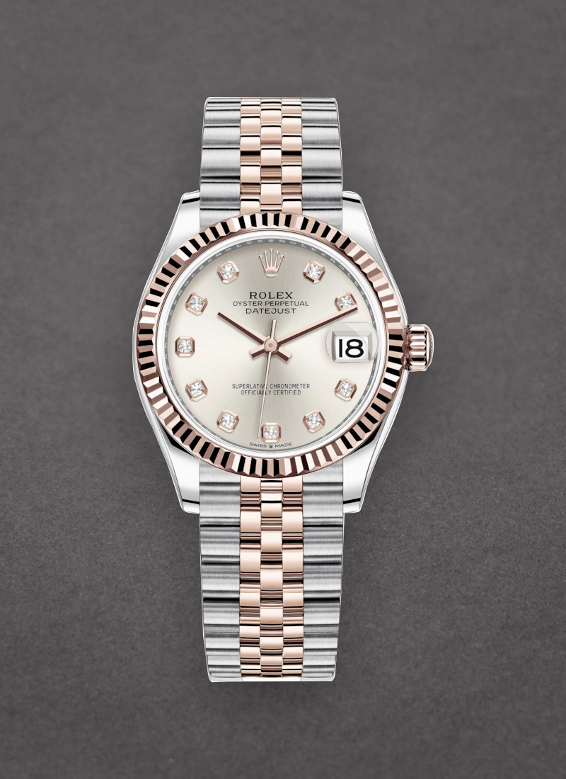 Rolex Unworn Midsize Datejust 31mm in Steel with Rose Gold Fluted Bezel