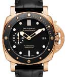 PAM 974 - Submersible 42mm in Rose Gold with Black Ceramic Bezel on Black Crocodile Leather Strap with Black Dial