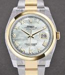 Datejust 36mm in Steel with Yellow Gold Domed Bezel on Oyster Bracelet with MOP Roman Dial