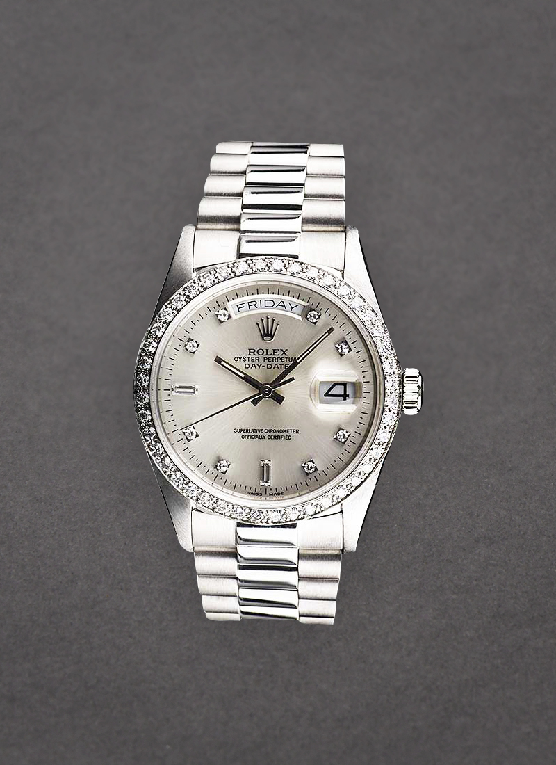 Pre-Owned Rolex DayDate President 36mm in White Gold with Diamond Bezel