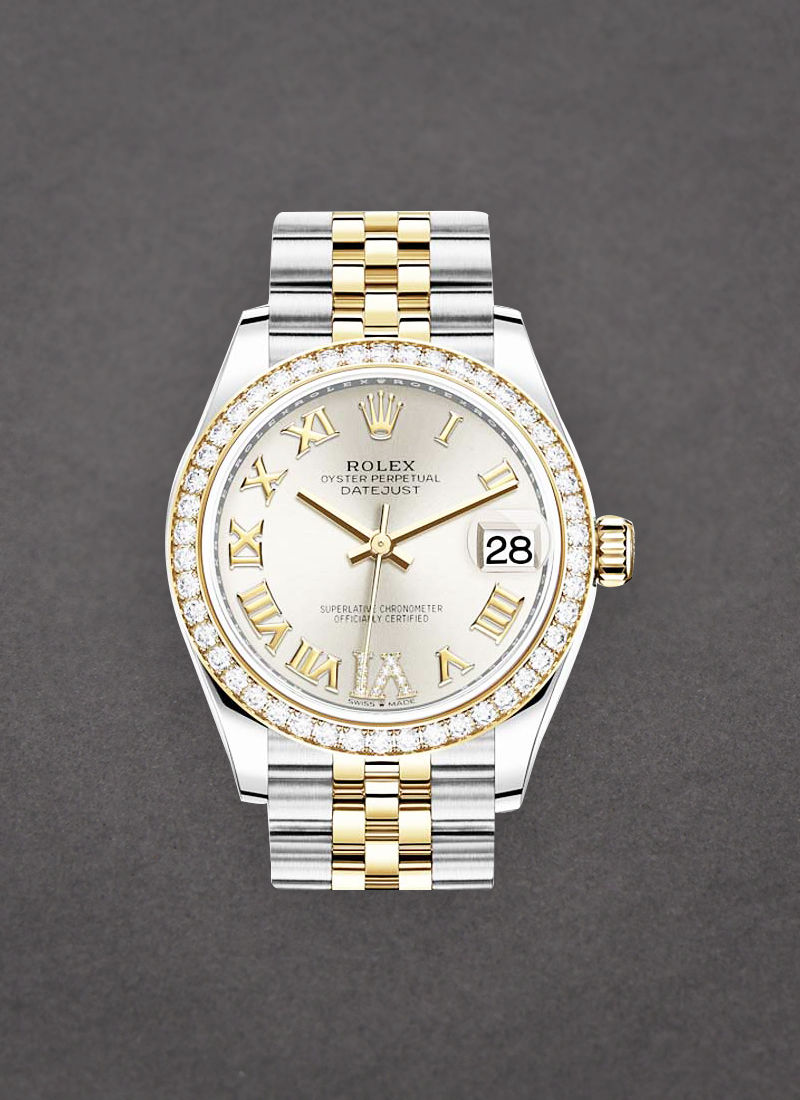 Rolex Unworn Mid Size 31mm Datejust in Steel with Yellow Gold Diamond Bezel