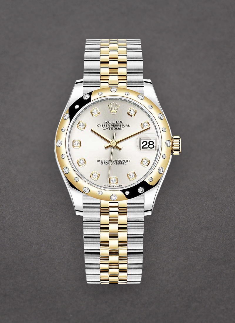 Rolex Unworn Midsize 31mm Datejust in Steel with Yellow Gold 24 Diamond Bezel