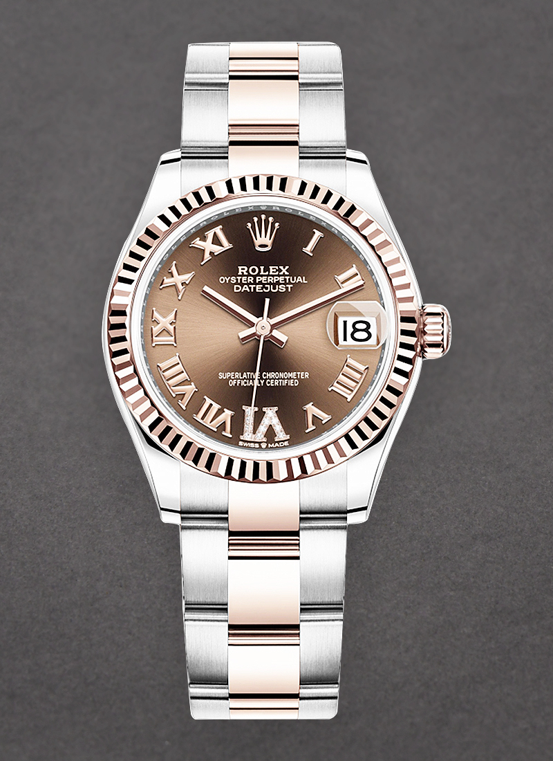 Rolex Unworn Midsize Datejust 31mm in Steel with Rose Gold Fluted Bezel