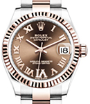 Midsize Datejust 31mm in Steel with Rose Gold Fluted Bezel on Oyster Bracelet with Chocolate Roman Dial - Diamonds on 6