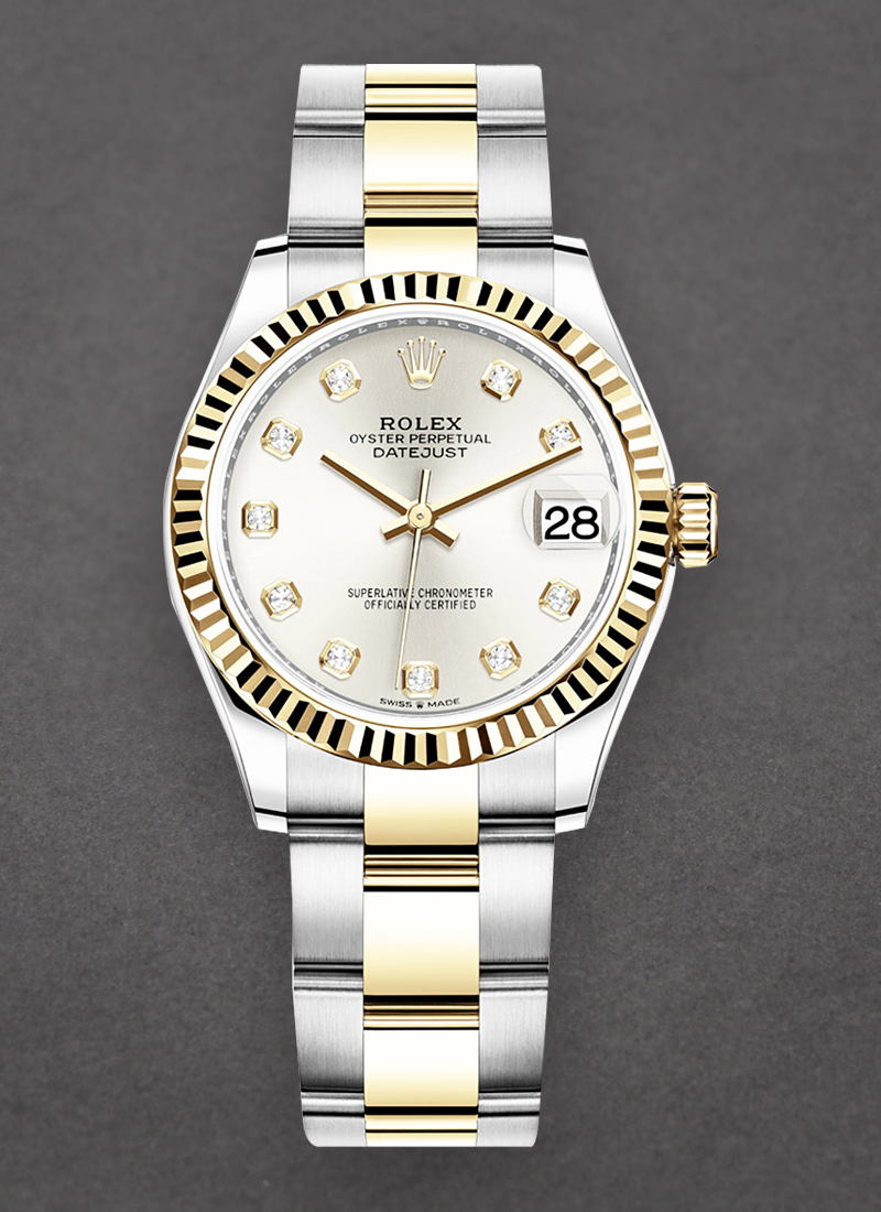 Rolex Unworn Midsize Datejust 31mm in Steel with Yellow Gold Fluted Bezel