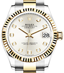 Midsize Datejust 31mm in Steel with Yellow Gold Fluted Bezel on Oyster Braclet with Silver Diamond Dial