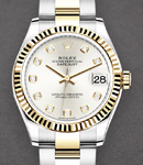 Midsize Datejust 31mm in Steel with Yellow Gold Fluted Bezel on Oyster Braclet with Silver Diamond Dial