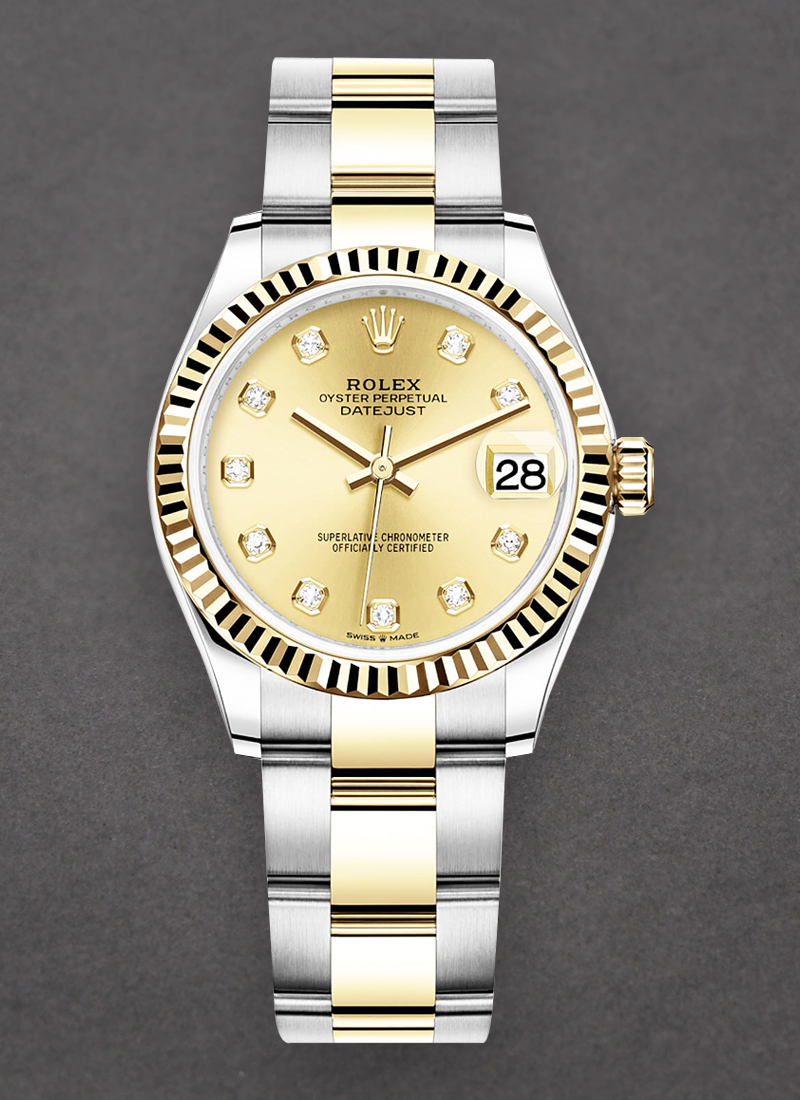 Rolex Unworn Midsize Datejust 31mm in Steel with Yellow Gold Fluted Bezel