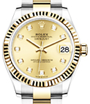 Midsize Datejust 31mm in Steel with Yellow Gold Fluted Bezel on Oyster Braclet with Champagne Diamond Dial