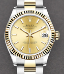 Midsize Datejust 31mm in Steel with Yellow Gold Fluted Bezel on Oyster Braclet with Champagne Index Dial