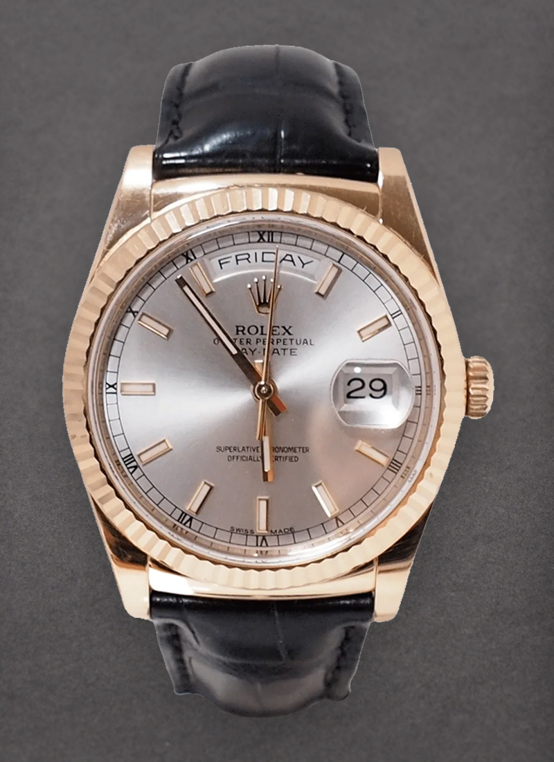 Pre-Owned Rolex Day Date 36mm President in Rose Gold with Fluted Bezel