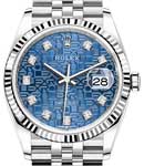 Datejust 36mm in Steel with White Gold Fluted Bezel on Jubilee Bracelet with Blue Jubilee Diamond Dial