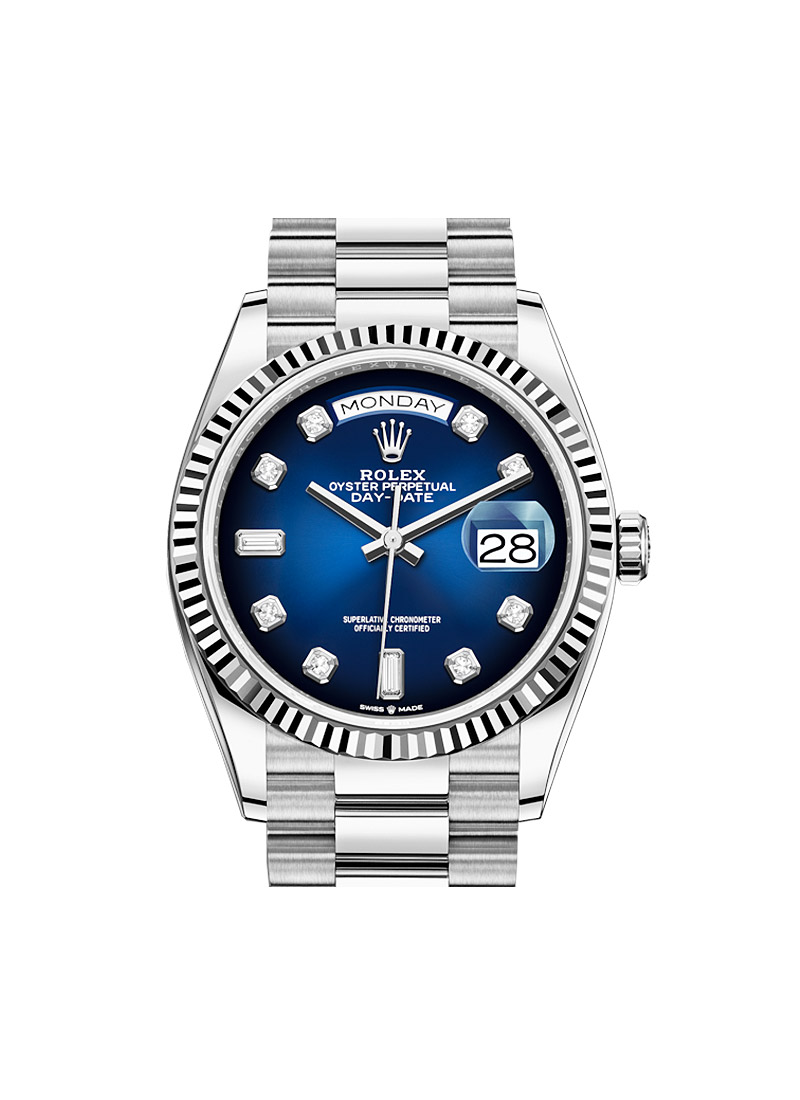 Pre-Owned Rolex President 36mm Day Date in White Gold with Fluted Bezel