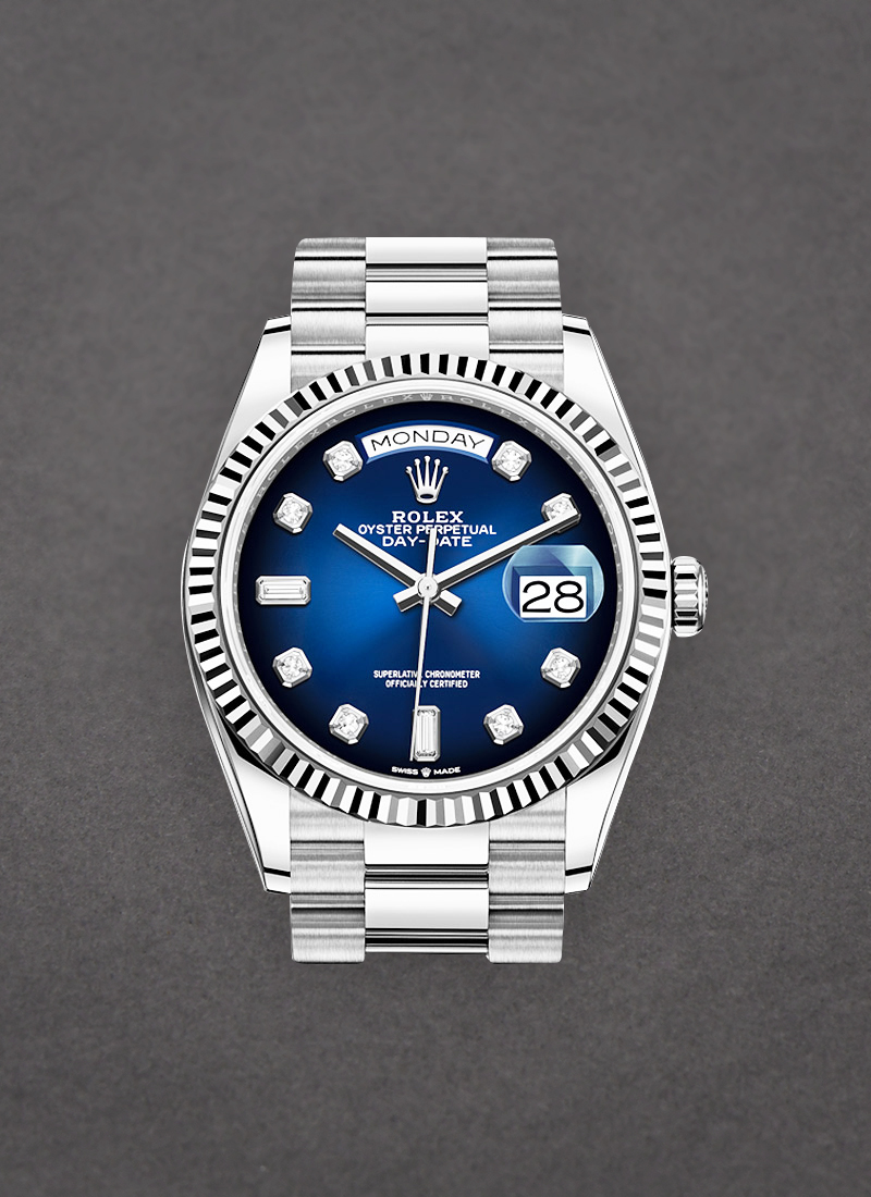 Pre-Owned Rolex President 36mm Day Date in White Gold with Fluted Bezel