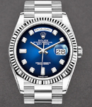 President 36mm Day Date in White Gold with Fluted Bezel on President Bracelet with Blue Embre Diamond Dial