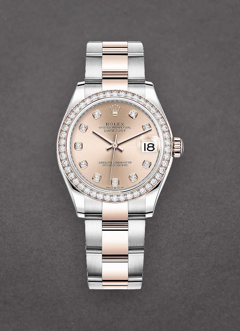 Rolex Unworn Datejust 31mm in Steel with Rose Gold Diamond Bezel