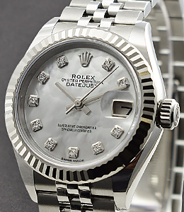 Datejust 28mm in Steel with White Gold Fluted Bezel on Steel Jubilee Bracelet with MOP Diamonds Dial