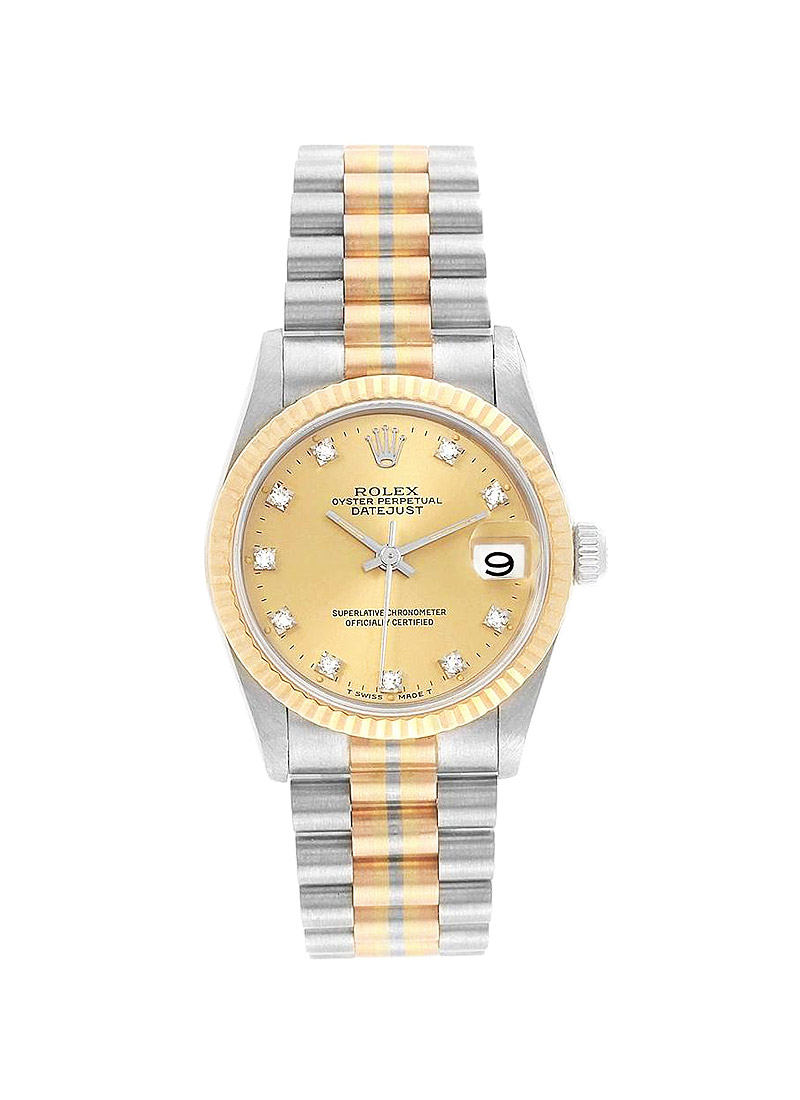 Pre-Owned Rolex Mid Size Tridor President in White Gold with Yellow Gold Fluted Bezel