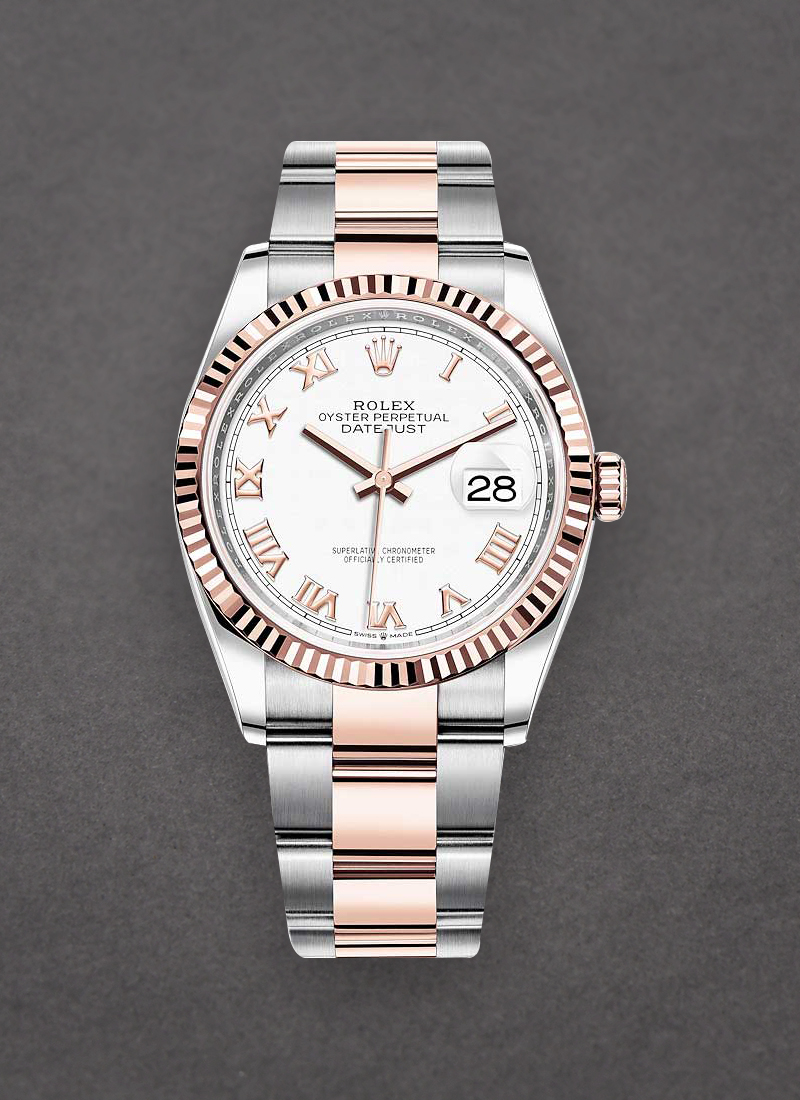 Pre-Owned Rolex Datejust 36mm in Steel with Rose Gold Fluted Bezel