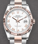 Datejust 36mm in Steel with Rose Gold Fluted Bezel on Oyster Bracelet with White Roman Dial