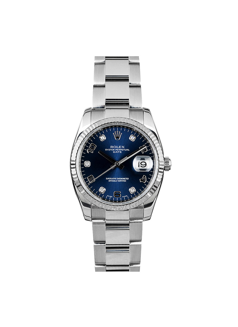 Pre-Owned Rolex Date 34mm in Steel with Fluted Bezel