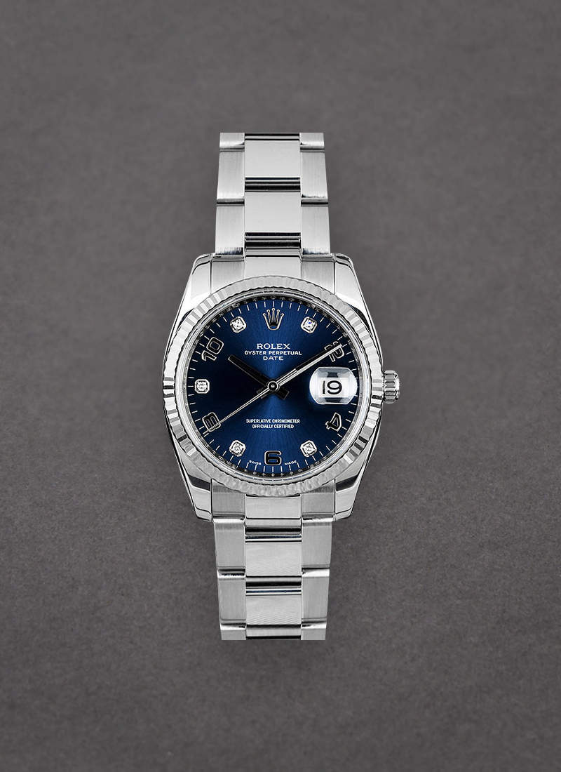 Pre-Owned Rolex Date 34mm in Steel with Fluted Bezel