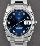 Date 34mm in Steel with Fluted Bezel on Oyster Bracelet with Blue Diamond and Arabic Dial