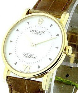 Cellini 32mm in Yellow Gold on Brown Crocodile Leather Strap with White Dial