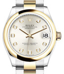 Datejust 31mm in Steel with Yellow Gold Domed Bezel on Oyster Bracelet with Silver Diamond Dial