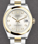 Datejust 31mm in Steel with Yellow Gold Domed Bezel on Oyster Bracelet with Silver Diamond Dial