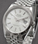 Datejust 36mm in Steel with White Gold Fluted Bezel on Jubilee Bracelet with Silver Stick Dial