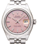 Ladies Datejust 28mm in Steel with Fluted Bezel on Jubilee Bracelet with Pink Stick Dial