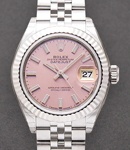 Ladies Datejust 28mm in Steel with Fluted Bezel on Jubilee Bracelet with Pink Stick Dial