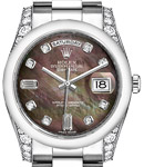 President 36mm in Platinum with Smooth Bezel - Diamonds on Lugs on President Bracelet with Black MOP Diamond Dial