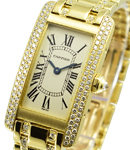 Tank Americaine Small Size with Factory Diamond Case on Yellow Gold Bracelet with Added Diamonds around the Bracelet