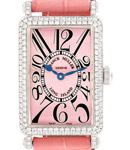 Long Island in White Gold with Diamond Bezel & Lugs on Pink Crocodile Leather Strap with Pink Dial