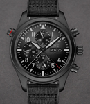 Pilot's Watch Double Chronograph Top Gun 44mm in Ceratanium on Black Fabric Strap with Black Dial