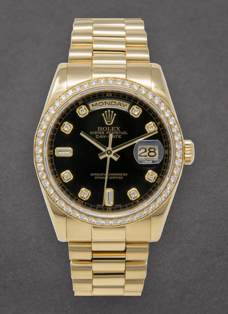 Pre-Owned Rolex Day Date 36mm President in Yellow Gold with Diamond Bezel