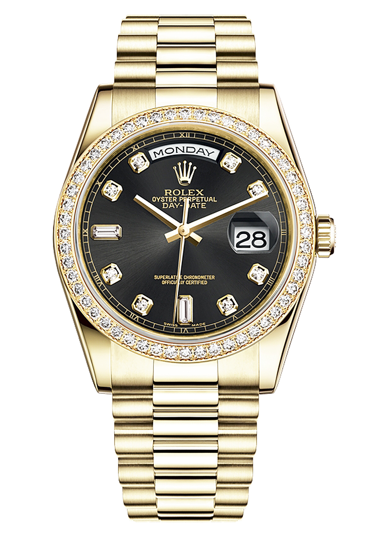 Pre-Owned Rolex Day Date 36mm President in Yellow Gold with Diamond Bezel