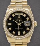 Day Date 36mm President in Yellow Gold with Diamond Bezel on President Bracelet with Black Diamond Dial