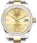 Mid Size 31mm Datejust in Steel with Yellow Gold Diamond Bezel on Oyster Bracelet with Champagne Diamond Dial