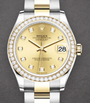 Mid Size 31mm Datejust in Steel with Yellow Gold Diamond Bezel on Oyster Bracelet with Champagne Diamond Dial