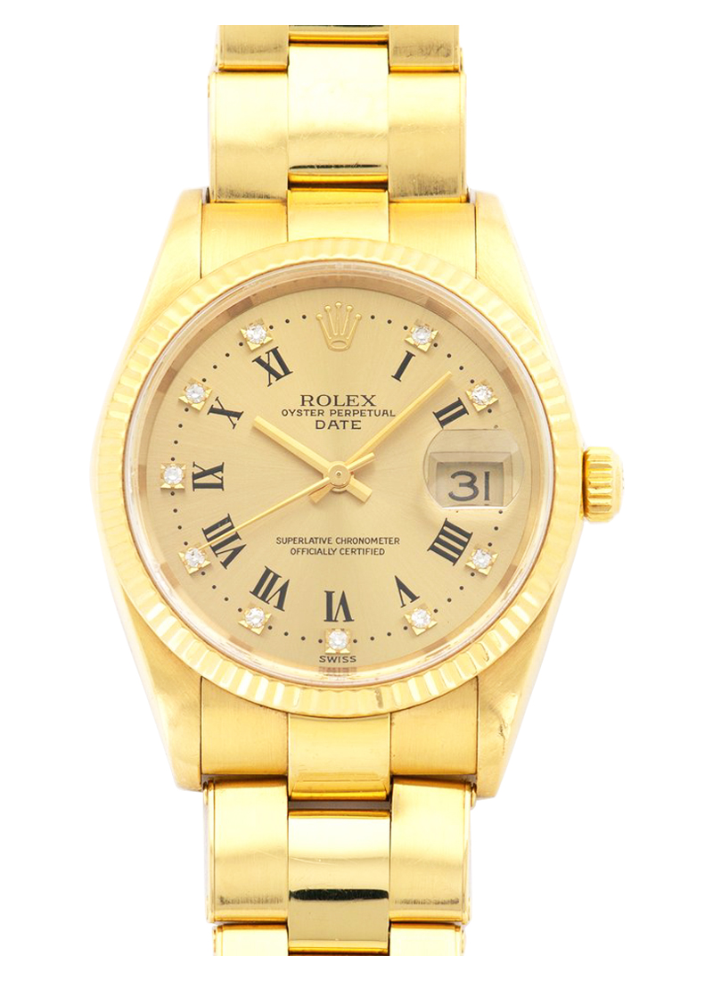 Pre-Owned Rolex Date 34mm in Yellow Gold with Fluted Bezel
