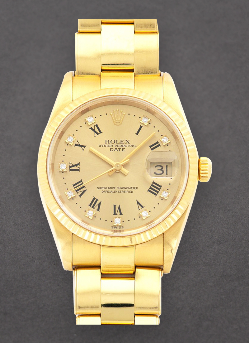 Pre-Owned Rolex Date 34mm in Yellow Gold with Fluted Bezel